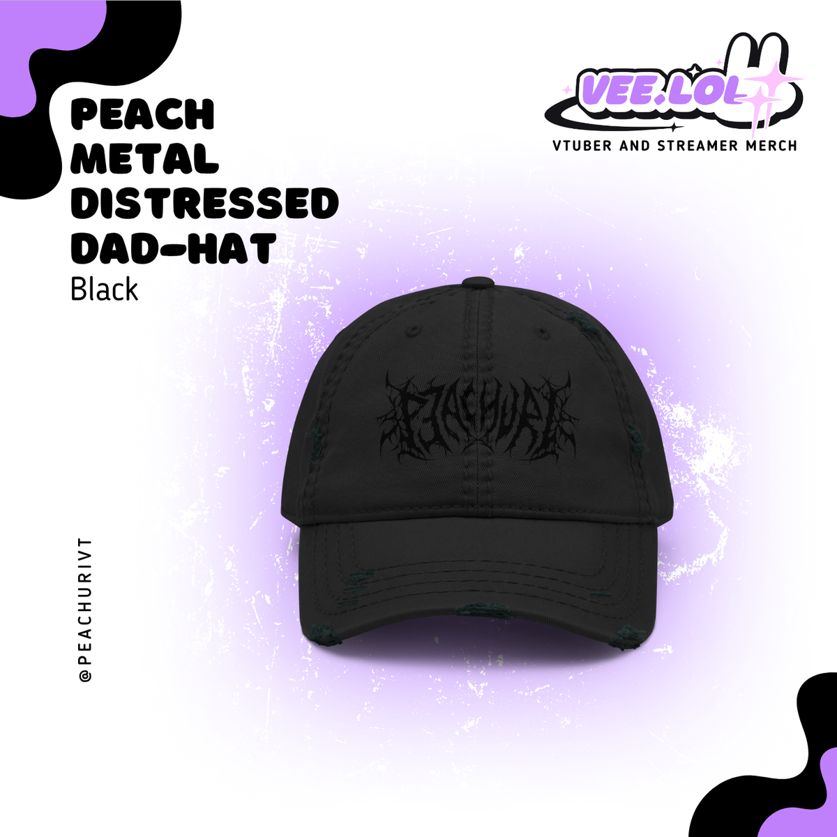 Peachuri Black Distressed Dad Hat
