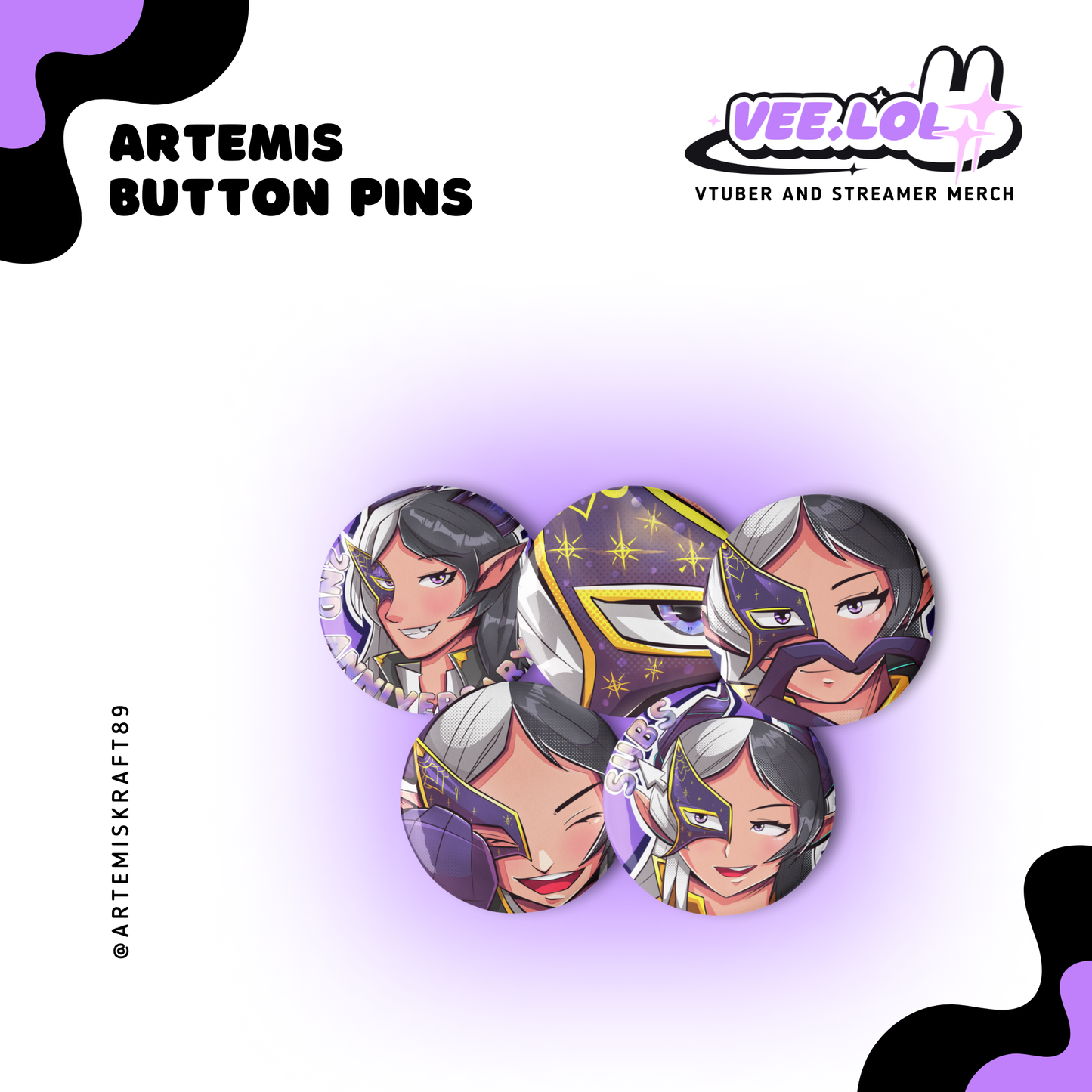 Artemis Craft Button Pins