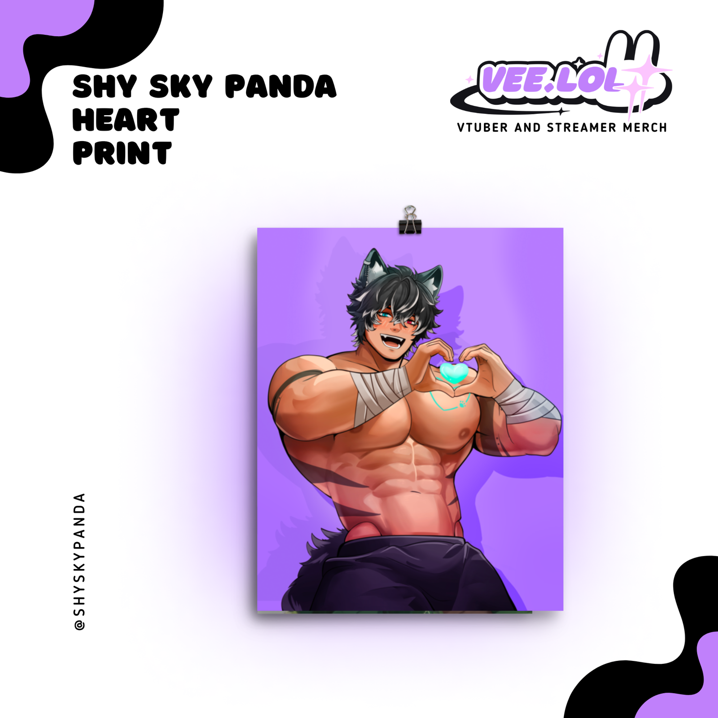Shy Sky Panda Heart Print