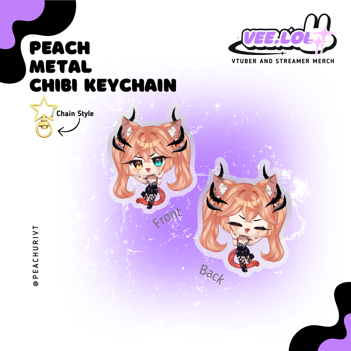 Peach Metal Chibi Key Chain