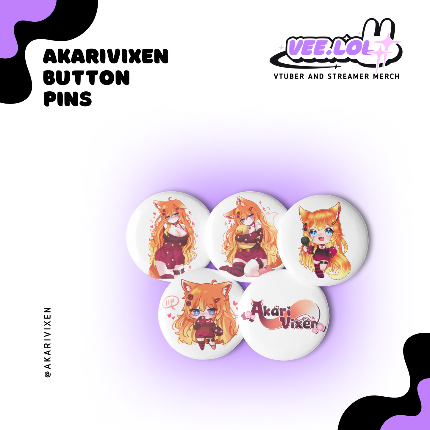 AkariVixen Button Pins