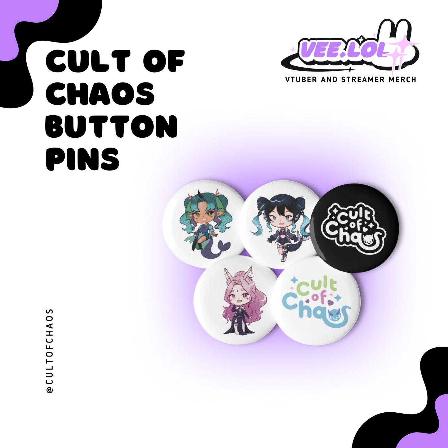 Cult Of Chaos Button Pins