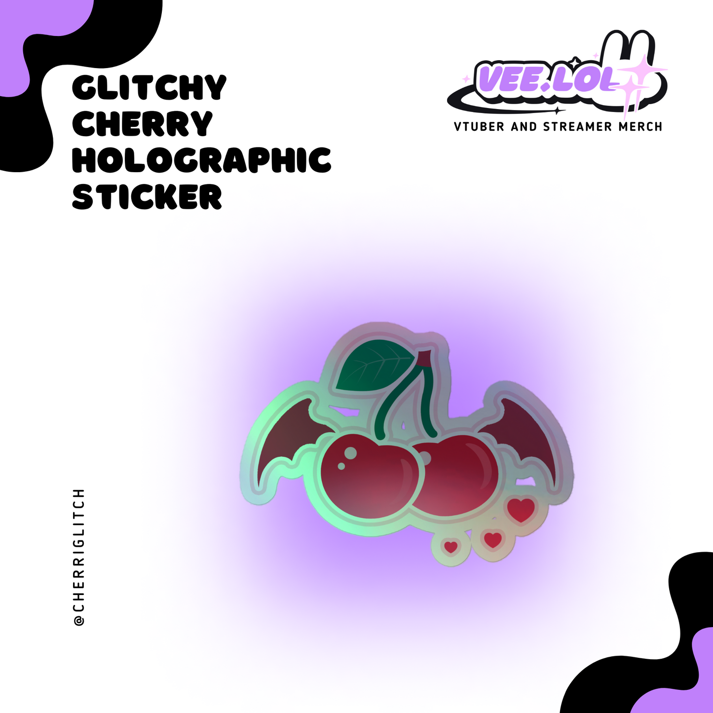 Glitchy Cherry Holographic Sticker