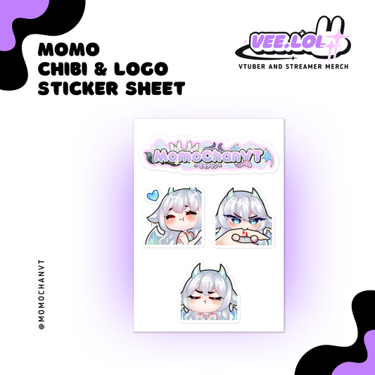 Momo Chibi & Logo Sticker Sheet