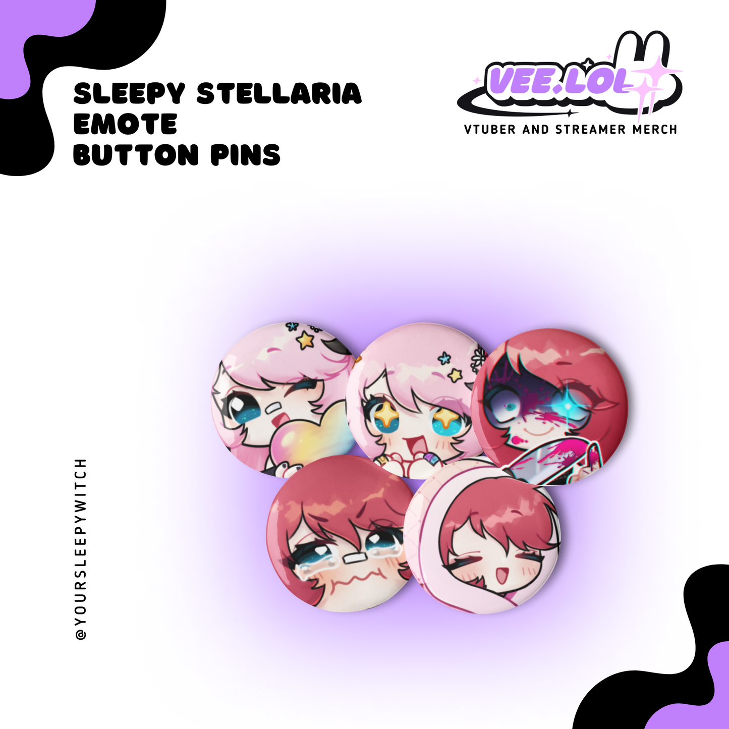 Sleepy Stellaria Emote Button Pins