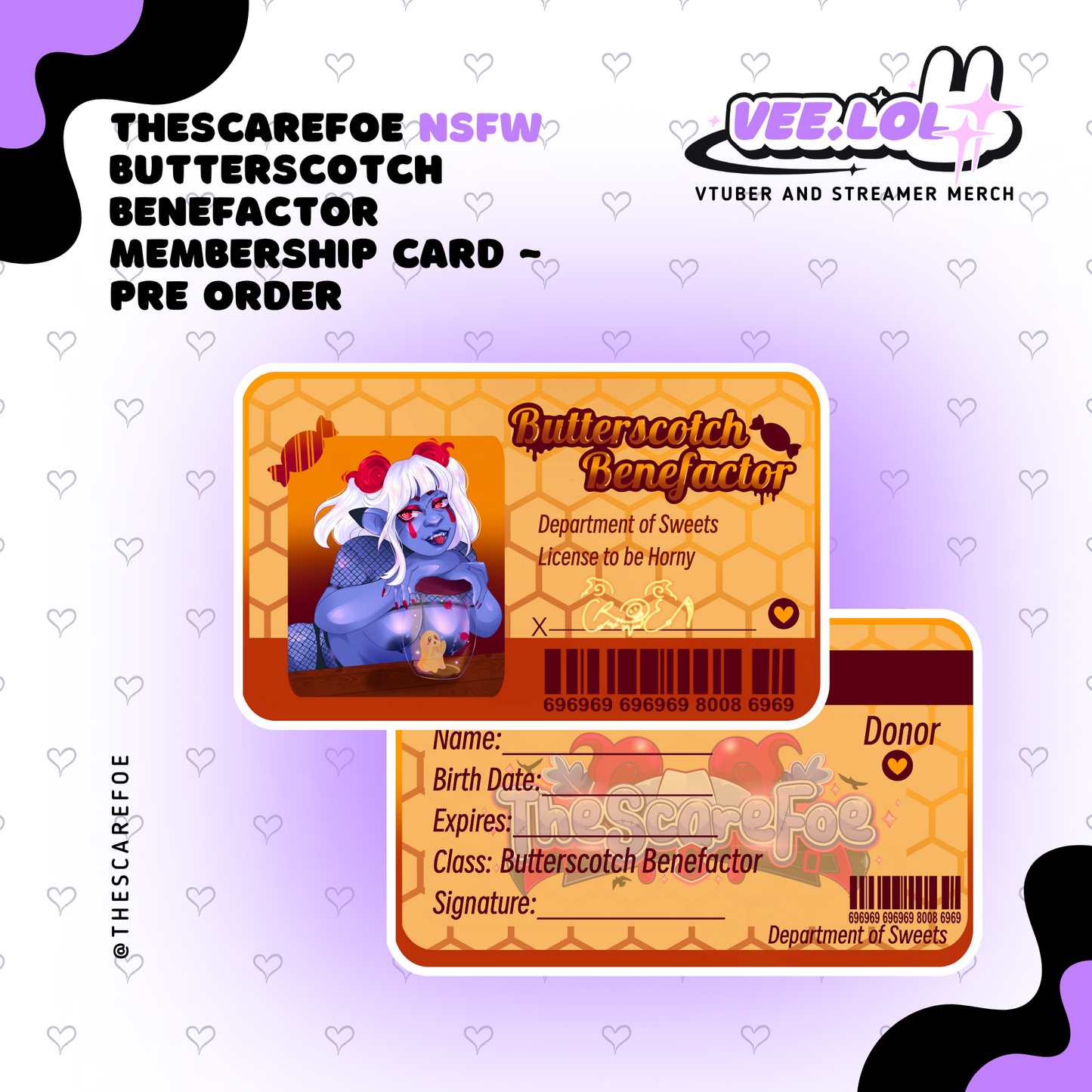 TheScareFoe NSFW Butterscotch Benefactor Membership Card ~ Pre Order