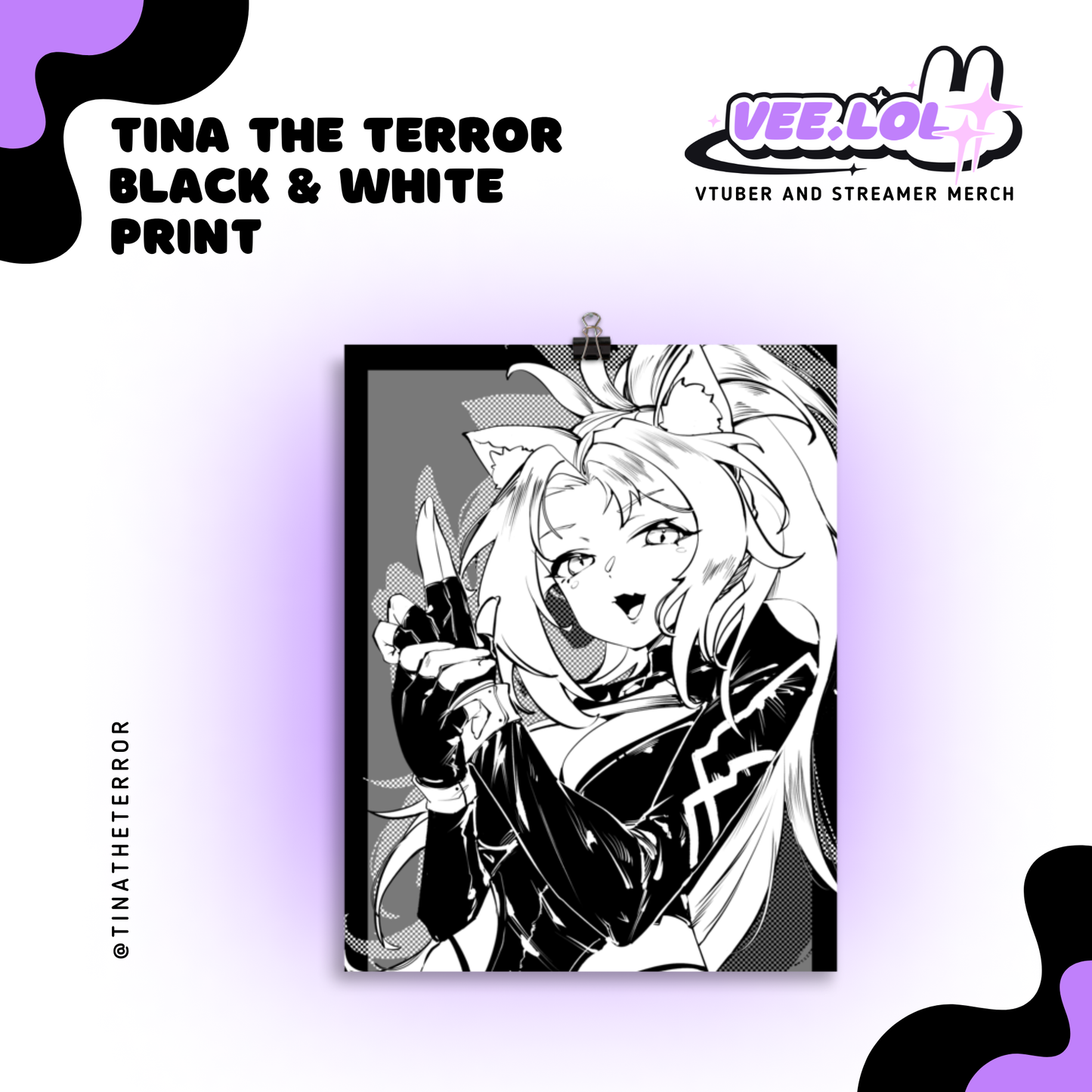 Tina The Terror Black & White Print