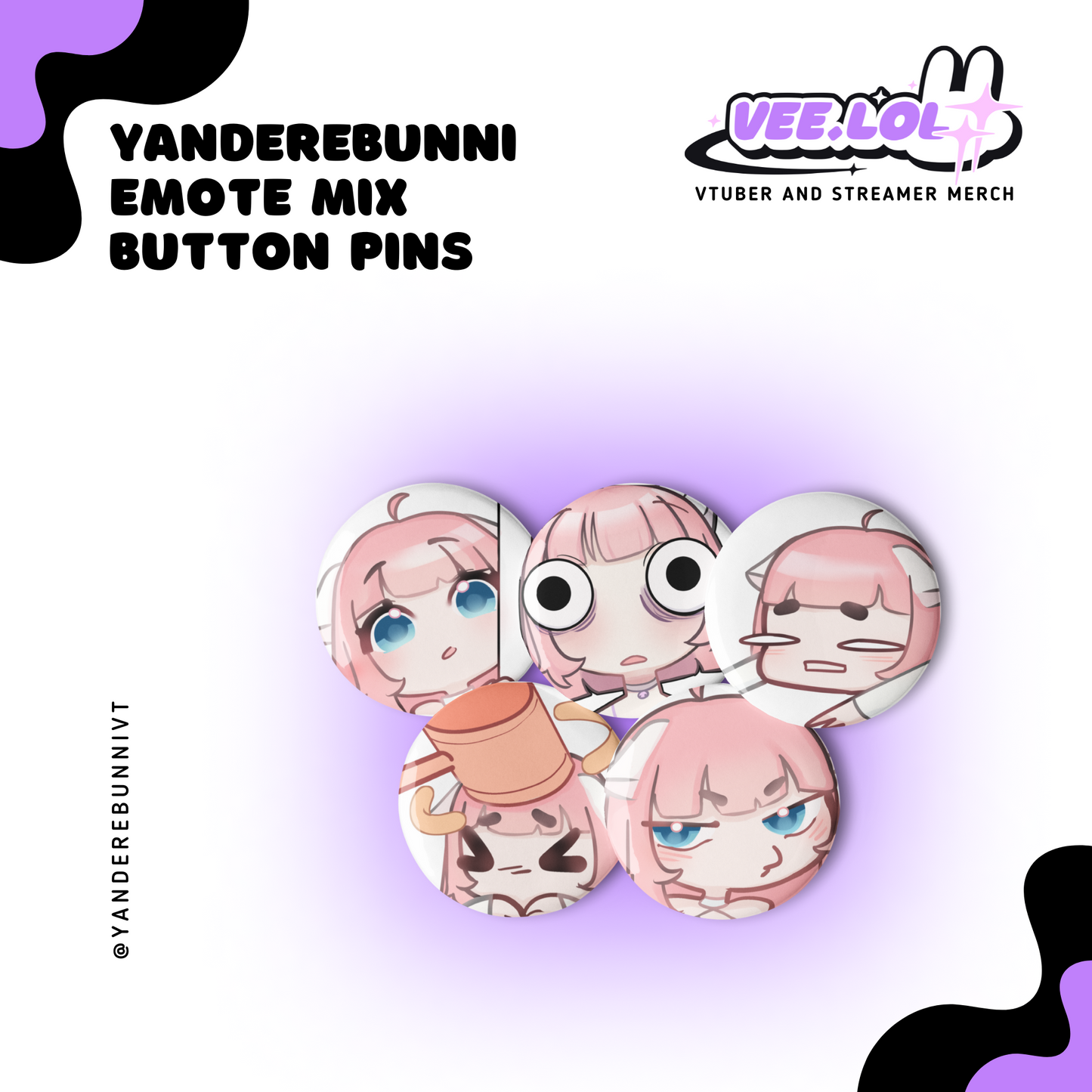 Yanderebunni Emote Mix Button Pins