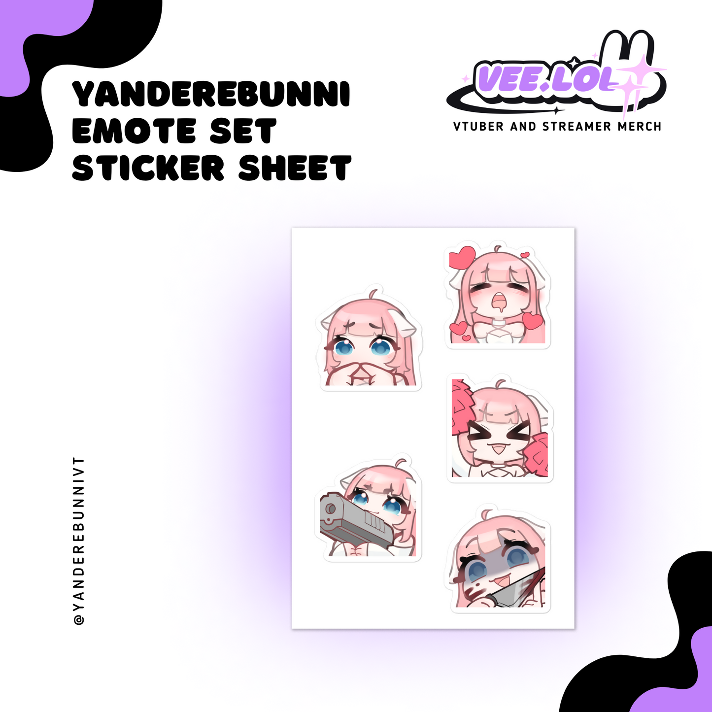 Yanderebunni Emote Set Sticker Sheet